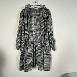 Curvesque Women's Gingham Button Front Long Sleeve Shirt Dress Black/White 3XL